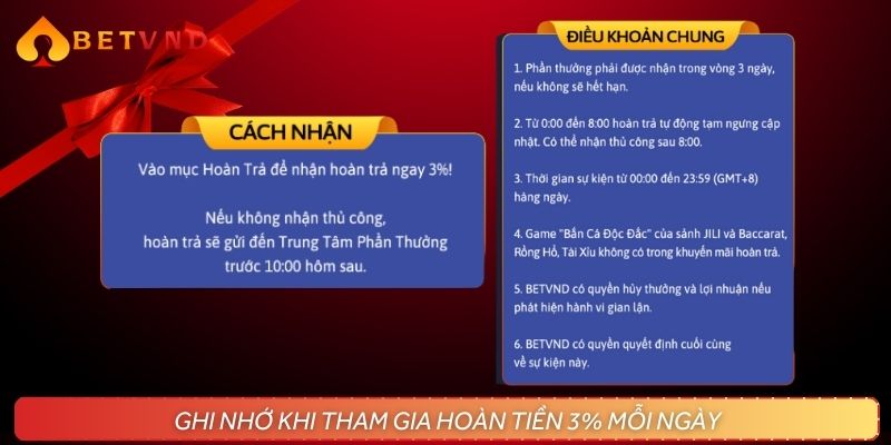 Các bước tham gia ưu đãi hoàn tiền 3% mỗi ngày thành công